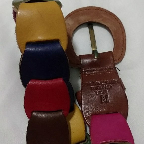 VTG 90s Colorful Leather Link Belt - Picture 3 of 5